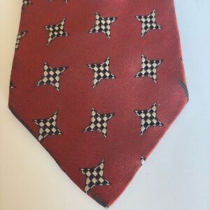 Hugo Boss Red Silk Tie with Houndstooth Design